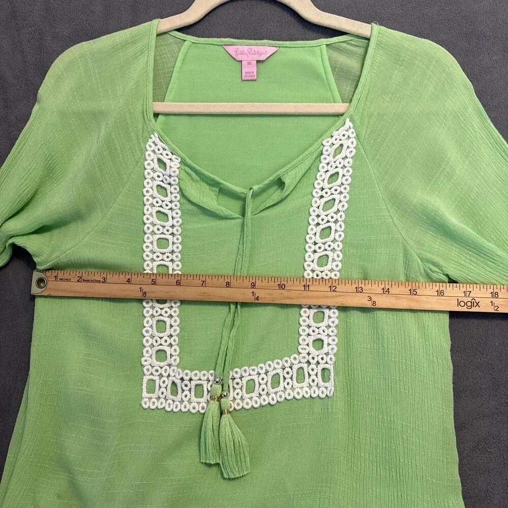 Lilly Pulitzer Amisa Top Mermaid Green Size XS Long Bell Sleeve Peasant Blouse - Picture 8 of 9